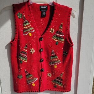 Vintage Studio Joy Designer Orginals Red Holiday Sweater Vest Chritmas